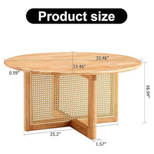 Mesa redonda pequeña de estilo japonés para uso doméstico en apartamentos pequeños, sala de estar, estilo sencillo de madera, con decoración de ratán. - Product Image 2