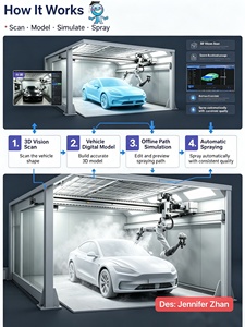 Système robotisé de pulvérisation de peinture automobile sans pilote, modélisation 3D hors ligne sans enseignement manuel, pour une épaisseur de film stable - Product Image 1