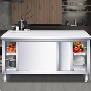 ארון אחסון נירוסטה 304 כסוף למטבח מסחרי עם משטח עבודה, כיריים למסעדה, ארון אחסון בגודל מותאם אישית - Product Image 5