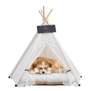 PiCi Paw Portable <span class=keywords><strong>Dog</strong></span> Puppy Play <span class=keywords><strong>House</strong></span> Cat Bed Tipi Cortina de encaje blanco Tiendas de campaña para mascotas Casas con cojín grueso - Product Image 1