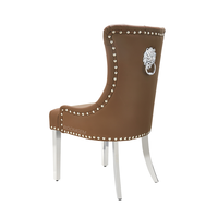 Chaise de salle à manger en cuir de luxe tête de lion meubles de maison en acier inoxydable tissu moderne base personnalisée tufté dos clou brun 12KGS