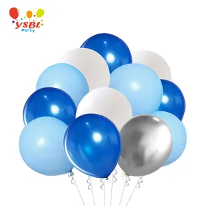 Decoración de globos de fiesta de cumpleaños de forma redonda de látex de Venta caliente 2020 con Color azul blanco plata