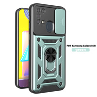 Étui de téléphone portable BAILI Factory avec cadre d'objectif coulissant deux-en-un, support d'anneau de doigt rotatif à 360 degrés pour Samsung M31/M52/M56
