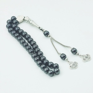 Al por mayor, 33 cuentas de hematita redondas pulidas de 10 mm, estilo étnico, para oración musulmana (Dhikr Tasbih) con borla de aleación - Product Image 1