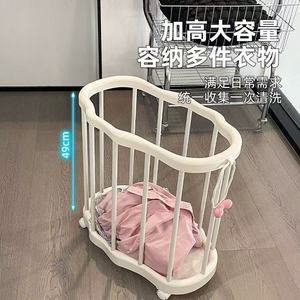 Portable Plastic Laundry Basket With Wheels Round Creamy Style Standing Type Clothing Organizer For Home Yoga Mat Storage - Product Image 2