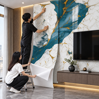 Papier peint auto-adhésif en marbre blanc et vert sarcelle avec surface PET nettoyable pour murs intérieurs décoratifs
