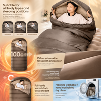 Sac de couchage extra large de 100 cm pour adultes, idéal pour le camping en hiver, la randonnée, le trekking, les voyages, isolation thermique portable