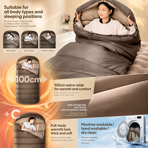 Sac de couchage extra large de 100 cm pour adultes, idéal pour le camping en hiver, la randonnée, le trekking, les voyages, isolation thermique portable - Product Image 2