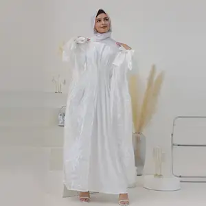 2024新款高品质销售中庸刺绣迪拜阿巴亚开和服开衫女白色阿巴亚婚纱伊斯兰服装