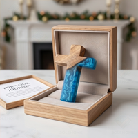 Croix en bois et résine faite à la main, design flottant, cadeaux religieux chrétiens de luxe avec fonction support de téléphone portable