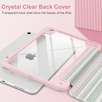 Coque de protection transparente pour iPad, étui pour tablette en PU compatible, support pliable à trois volets, coque de protection avec porte-crayon, fonction de réveil/veille automatique