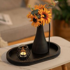 Plateau de service en bois ovale de Style ferme plateau décoratif perlé pour centres de Table basse salon salle de bain - Product Image 4