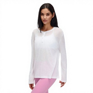 Yoga <b>Long</b>-<b>Sleeve</b> <b>Blouse</b> for <b>Women</b> Loose Breathable Sweat-Wicking Fitness Top Thin Style Solid 100% Polyester - Product Image 2