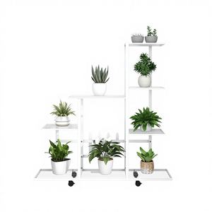 ขาตั้งดอกไม้โลหะสีขาวมีล้อ 37.2"x9.8"x36.4" ชั้นวางติดผนังและชั้นโชว์รุ่น D0100HXNI72 - Product Image 1