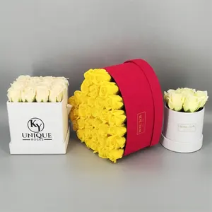 Hübsche benutzer definierte Geschenk boxen Luxus Hochzeit Herzform Hut Wildleder Box Rose Blume Verpackung
