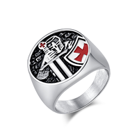 Großhandel Retro Tempelritter-Schild Kreuzritter 316L Edelstahl Punk Gravierter Schwarzer PVD-Ring Herren Mode Einlage Schmuck