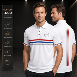 Custom Logo Men's White Striped Polo Shirt Short Sleeve Breathable Oxford Fabric Front Print Casual Style Branding Bangladesh - Product Image 1