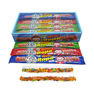 Fabricants de bonbons OEM Candy Sweet Rainbow Candy Sour Chewy Roll Gummy Rope avec mini bonbon granule pour enfants pour la fête - Product Image 1