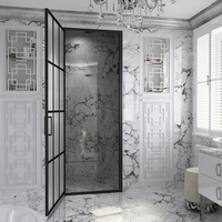 Cadre en aluminium noir, pivot en verre trempé, porte de douche, cabine de douche, salle de bain, panneau en verre de douche