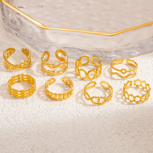 Fashion <b>Rings</b> Geometric Shape 18k Gold Plated <b>Titanium</b> Steel Women's Jewelry Gift - Product Image 1