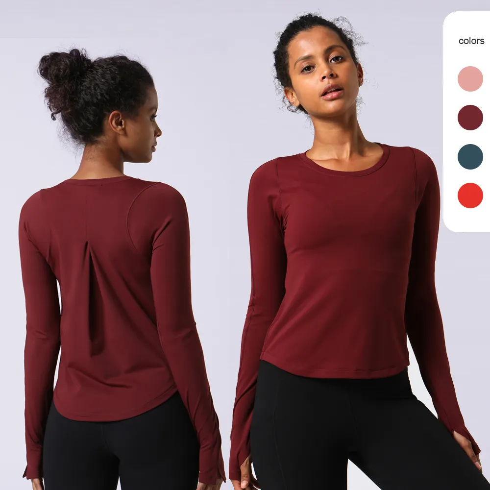 2023 LULU new Align autumn and winter long-sleeved T shirts women Red color yoga wear t shirt