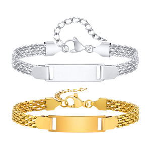 Personalized Engravable Stainless Steel Curved Bar Bracelet Gold & Steel Color Custom <b>Name</b> Jewelry Unisex Fashion Gift Bracelet - Product Image 1