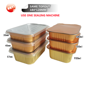 Vente flash : Barquettes rectangulaires en aluminium pour aliments de compagnie aérienne, micro-ondables, 580 ml, 750 ml, 930 ml, avec fermeture thermique et couvercle en plastique - Product Image 2