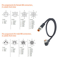 Lutronic M8 actionneur capteur cordon connecteurs surmoulés Double extrémité mâle droit femelle coudé 3/4/6/8 pôles codé A IP67 4A