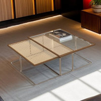Surface en bois tissée par table basse moderne élégante contemporaine et jambes en métal pour des meubles de maison de salon