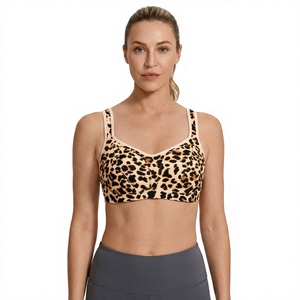 Sujetador deportivo con estampado de leopardo para mujer, cuello en V, tirantes finos, soporte medio, transpirable, top para yoga y fitness - Product Image 1