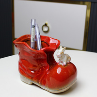 L Moderne En Céramique Émaillée Artisanat Pot De Fleur Petites Bottes En Forme De Chaussure De Bureau Succulent Plantation Vase et Stylo Conteneur