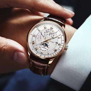 For 908 Men's <b>Watch</b> Alloy <b>Case</b> 20mm Leather Band Quartz Waterproof Luminous Pointer Calendar Everyday Casual Business <b>Watch</b> - Product Image 3