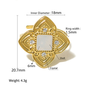 Miradia Cung Điện Phong Cách Của Phụ Nữ Đồ Trang Sức 18K Vàng-Mạ Thép Không Gỉ Dát Với Màu Xanh Lá Cây <span class=keywords><strong>Shell</strong></span> Có Thể Điều Chỉnh Không Phai Mở Vòng - Product Image 6