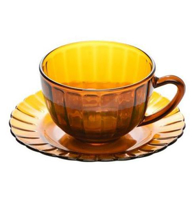 ชุดกาแฟแก้วราคาโรงงาน 12 ชิ้น ชุดถ้วยชาและจานรองลายดอกบัว ถ้วยคาปูชิโน 6 ออนซ์ พร้อมจานรอง แก้วลายฟักทองพร้อมจานรอง Taza De Te - Product Image 1
