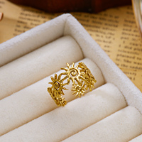CUMAI Edelstahl Vergoldeter Vintage Schmetterling Sonnenauge Perle Spiral Hohl Breiter Statement Fingerring Schmuck für Frauen