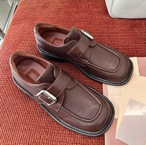 British retro college-style buckle loafers for women-square toe, thick sole, versatile for daily wear, small leather <b>shoes</b> - Product Image 1