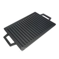 Plaque de cuisson en fonte réversible, grill côtelé et surface plate avec poignées, pré-culottée pour gaz, induction, barbecue, feu de camp