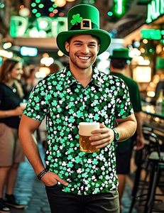 Camicia Casual da Uomo con Colletto alla Coreana e Stampa Integrale Quadrifoglio per la Festa di San Patrizio (17 <span class=keywords><strong>marzo</strong></span>) e la Giornata Nazionale Irlandese - Product Image 6