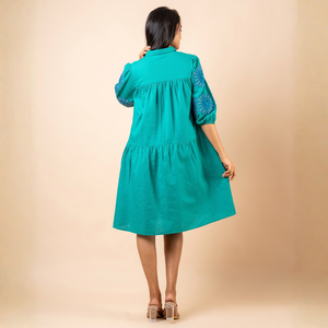 Vestido Corto de Lino Elegante de Primera Calidad, Bordado, con Fruncido Frontal, Casual para Mujer - Product Image 5