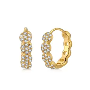 Boucles d'oreilles minimaliste en argent Sterling 925 plaqué or blanc 18K pour femmes, vente en gros