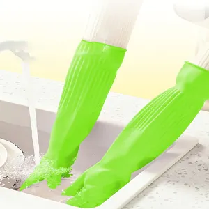 Großhandel langärmelig 45 cm modisch wasserdicht Latex Hausarbeit Handschuhe Geschirrspülen Reinigung Gummi-Haushaltshandschuhe