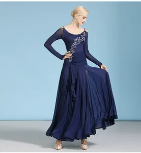 Robe de <span class=keywords><strong>danse</strong></span> moderne de style nouveau, vêtements de <span class=keywords><strong>danse</strong></span> standard, robe de valse à manches longues et col halter - Product Image 3