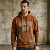 Sweat à capuche personnalisé pour homme en coton éponge délavé à l'acide, broderie graphique tête de cow-boy rétro western, fabricant pour l'hiver
