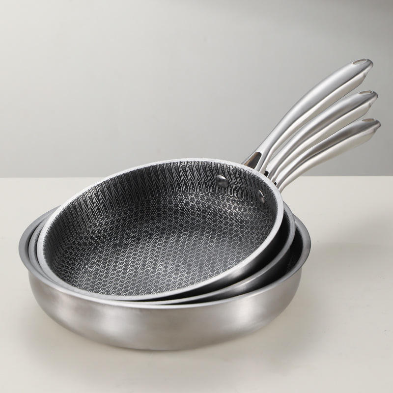 Poêle antiadhésive argentée 24cm + 26cm + 28cm