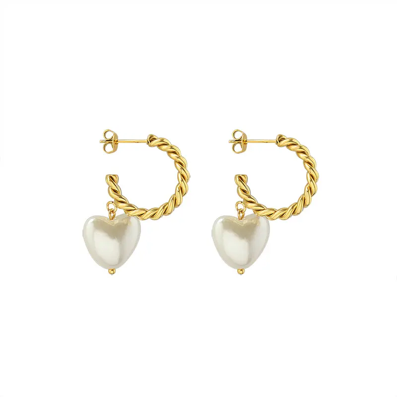 Personalized orecchini women stainless steel 18k gold twist heart-shaped peach heart imitation pearl earrings