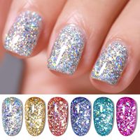 Ensemble de 6 vernis à ongles gel pailletés |   Gels UV/LED écologiques non toxiques, adaptés au bricolage, en or, argent et rose scintillants