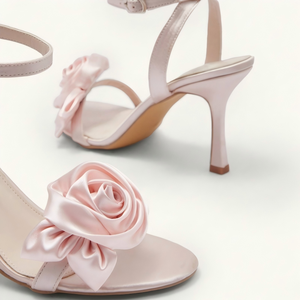 Sandali da Donna Rosa Chiaro in Raso con Cinturino alla Caviglia, <span class=keywords><strong>Tacco</strong></span> <span class=keywords><strong>a</strong></span> Spillo 9cm, Punta Rotonda, Rosa 3D, Eleganti Scarpe da Sposa per Cerimonia, Vendita all'Ingrosso - Product Image 2
