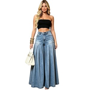 Pantaloni in Denim Casual Stile Europeo e Americano, Nuova Moda Femminile, Pantaloni a Zampa Larga Lavati e Plissettati - Product Image 5