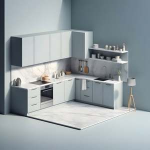 Armoires de cuisine entièrement assemblées en bois avec comptoirs en pierre de quartz et cuisinières intégrées, armoires suspendues - Product Image 3