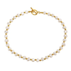 Collar de Perlas Naturales con Cuentas Doradas, Popular entre las Mujeres - Product Image 1